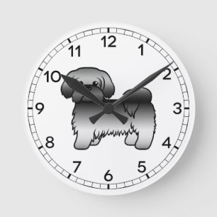 Grey Shih Tzu Cute Cartoon Dog Illustration Round Clock