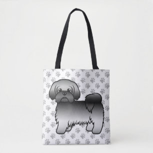 Grey Shih Tzu Cute Cartoon Dog & Paws Tote Bag