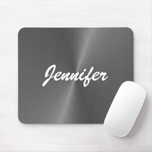 Grey shiny faux metal custom name mouse pad (With Mouse)