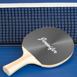 Grey shiny faux metal custom name ping pong paddle