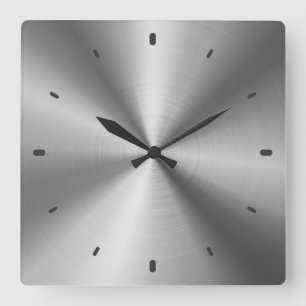 Grey Shiny Metallic Design-Stainless Steel Look Square Wall Clock
