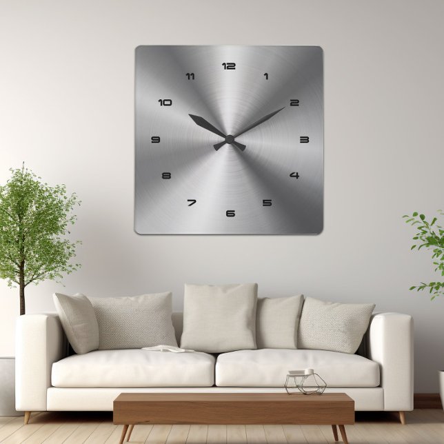 Grey Shiny Metallic-Stainless Steel Look 2 Square Wall Clock (Creator Uploaded)