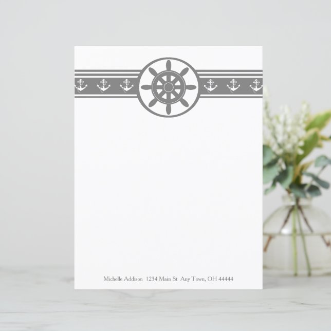 Grey Ships Wheel Personalised Paper Sheet (Standing Front)