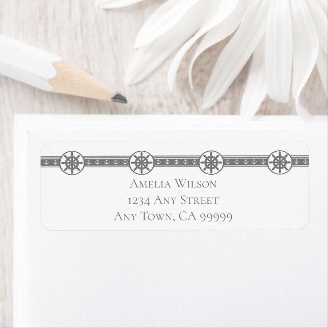 Grey Ships Wheel Return Address Label (Insitu)