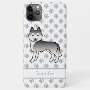 Grey Siberian Husky Cartoon Dog & Name iPhone 11 Pro Max Case