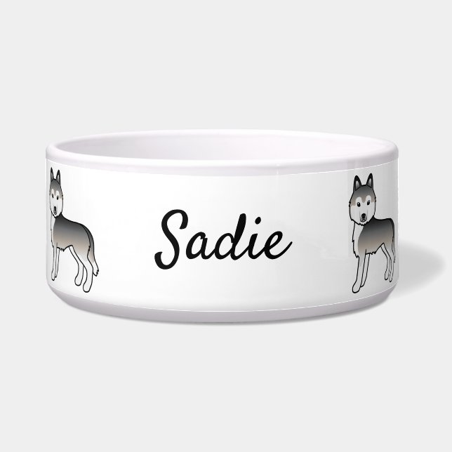 Grey Siberian Husky Cute Cartoon Dog & Custom Name (Front)