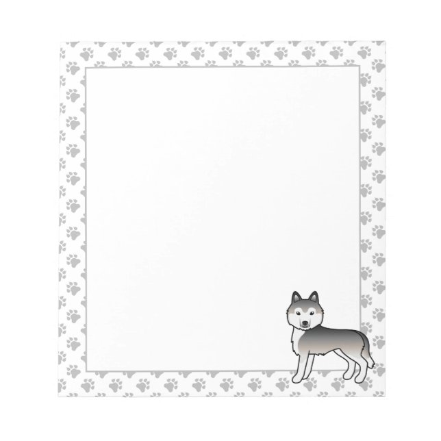 Grey Siberian Husky Cute Cartoon Dog Notepad (Front)