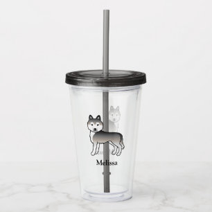 Grey Siberian Husky Cute Dog & Custom Name Acrylic Tumbler
