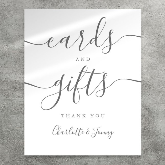 Grey Signature Script Cards And Gifts Sign (Gray Signature Script Cards And Gifts Sign)