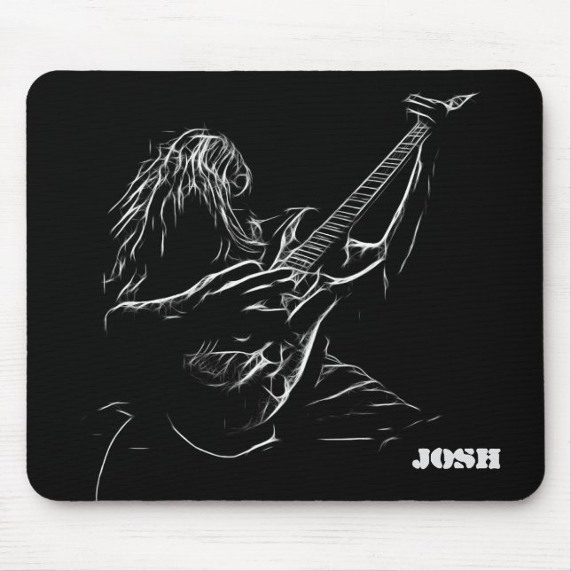 Grey Silhouette Guitarist Mouse Pad (Front)
