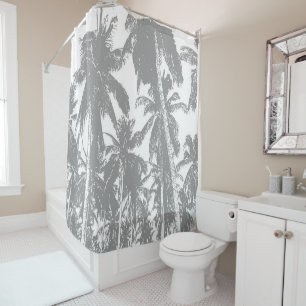 Grey Silhouetted Palm Trees Design Shower Curtain