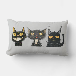 Grey Silly Cat Trio Lumbar Cushion