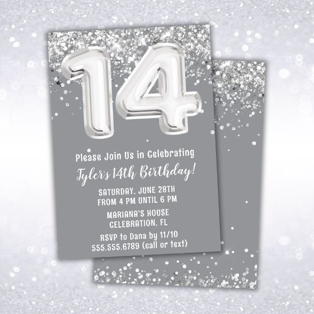 Grey Silver 14th Birthday Party Invitation (Creator Uploaded)