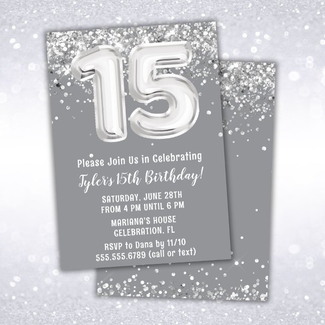Grey Silver 15th Birthday Party Invitation (Creator Uploaded)