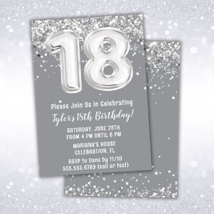 Grey Silver 18th Birthday Party Invitation