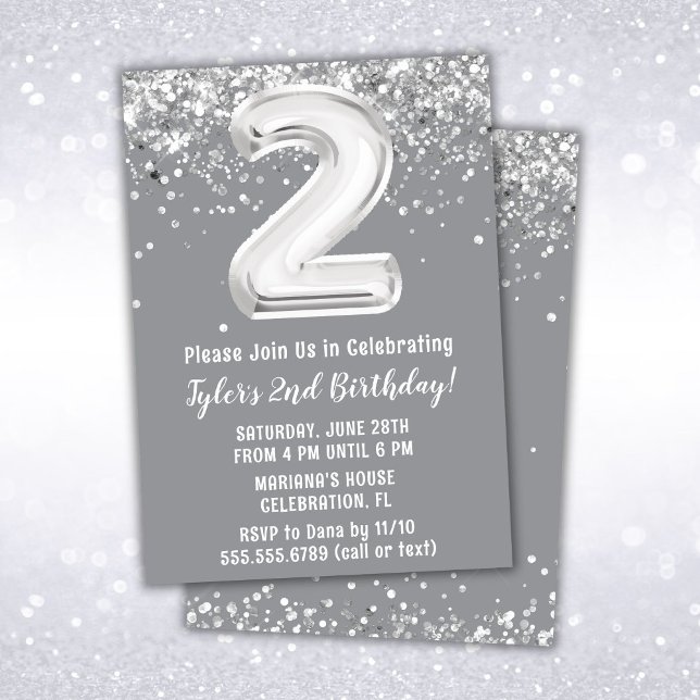 Grey Silver 2nd Birthday Party Invitation (Creator Uploaded)