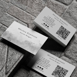 Grey Silver Abstract Smoke QR Code & Social Media Business Card