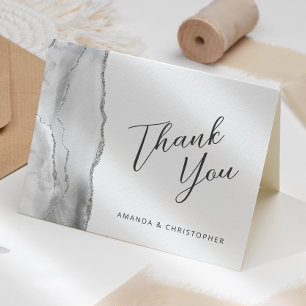 Grey Silver Agate Script Wedding Thank You Card