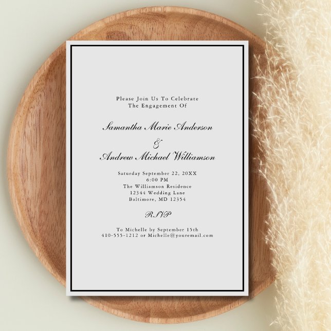 Grey Silver Black Elegant Wedding Engagement Invitation (Grey Gray Silver Black Traditional Classic Formal Wedding Engagement Party invitation)