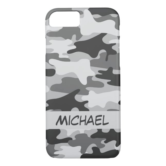 Grey Silver Camo Camouflage Personalised Name Case-Mate iPhone Case (Back)