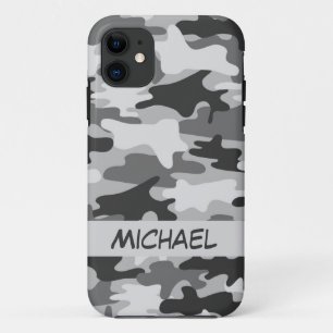 Grey Silver Camo Camouflage Personalised Name iPhone 11 Case