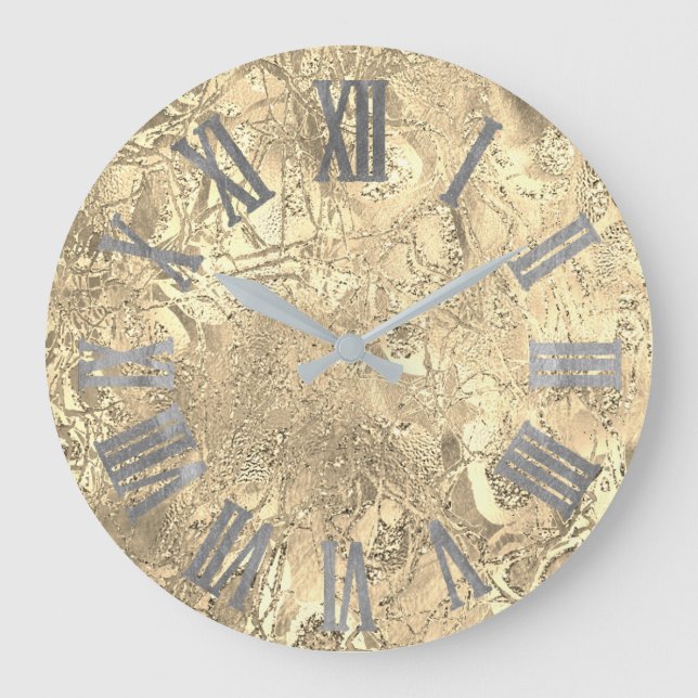 Grey Silver Champaigne Gold Metallic Roman Numbers Large Clock (Front)