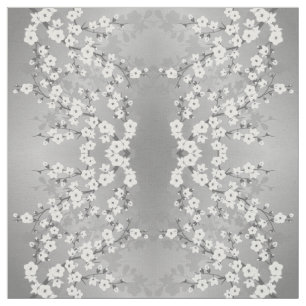 Grey Silver Cherry Blossom Floral Pattern Fabric