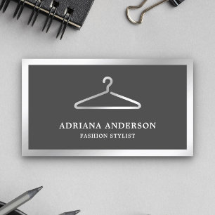 Grey Silver Clothes Hanger Fashion Stylist Business Card