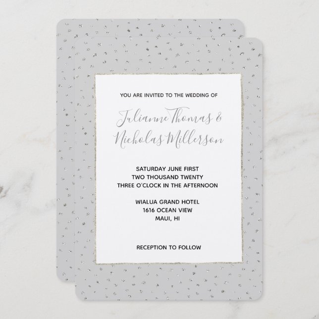 Grey Silver Confetti Wedding Invites (Front/Back)