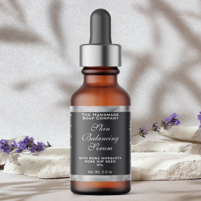 Grey Silver Cosmetics Small Dropper Bottle Label  (Creator Uploaded)