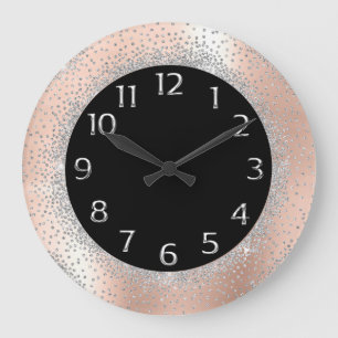 Grey Silver Crystals Black Rose Arabian Numbers Large Clock