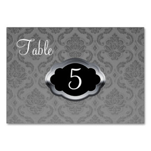 Grey Silver Damask Table Number Card