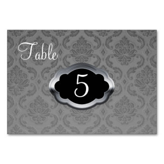 Grey Silver Damask Table Number Card