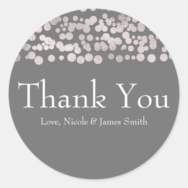 Grey Silver Dots Elegant Glam Wedding Favour Classic Round Sticker (Front)