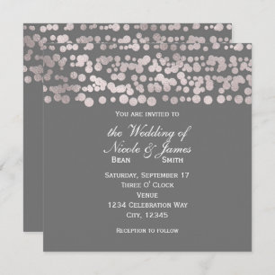 Grey Silver Dots Elegant Glam Wedding Invitations