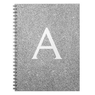 Grey Silver Foil Glitter Sparkle Monogram Notebook