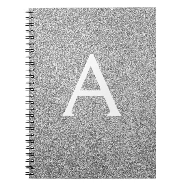 Grey Silver Foil Glitter Sparkle Monogram Notebook (Front)