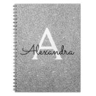 Grey Silver Foil Glitter Sparkle Monogram Notebook