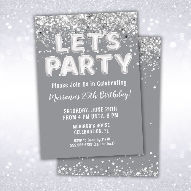 Grey Silver Glitter Birthday Party Invitation (Creator Uploaded)