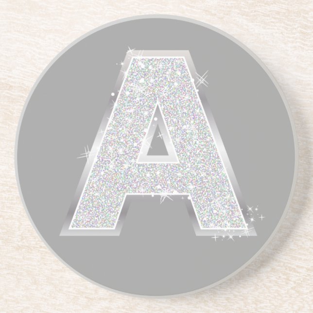 Grey Silver Glitter Letter A Coaster (Front)