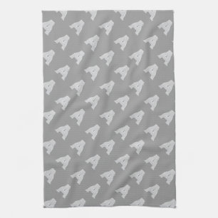 Grey Silver Glitter Letter A Tea Towel