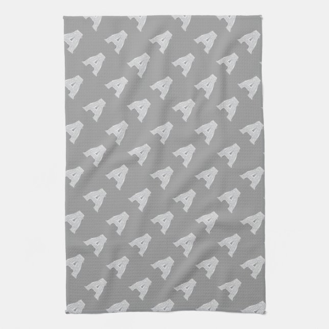 Grey Silver Glitter Letter A Tea Towel (Vertical)