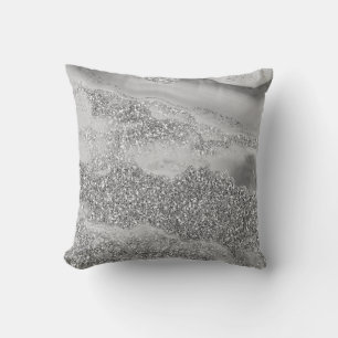 Grey Silver Glitter Luxury Agate Geode Cushion