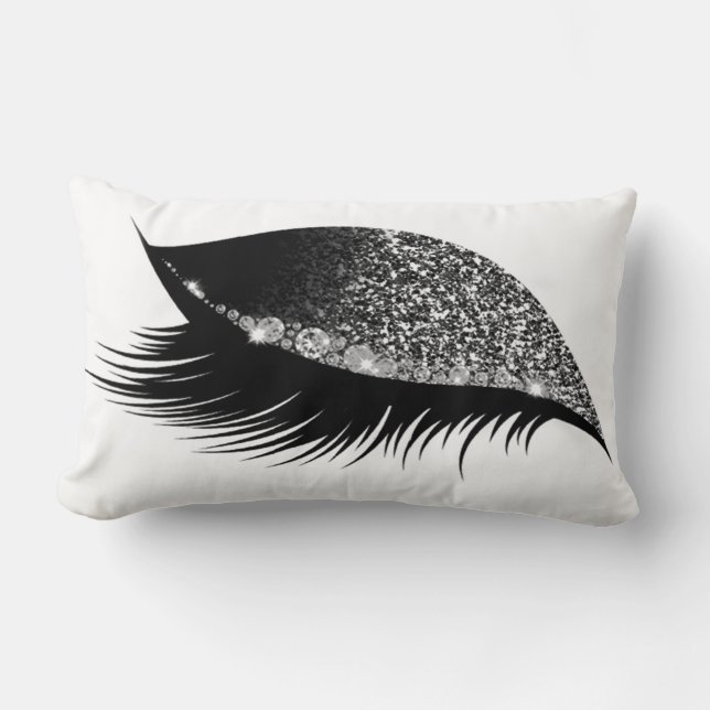 Grey Silver Glitter Sleep Makeup Eye Lash Right Lumbar Cushion (Front)