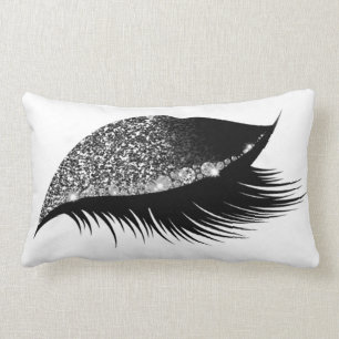 Grey Silver Glitter Sleep Makeup Eyes Lash White Lumbar Cushion