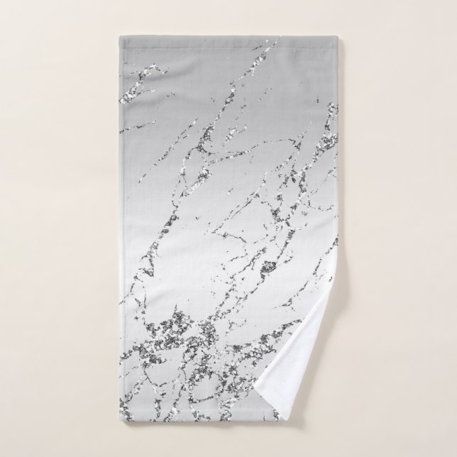 Grey Silver Glitzy Faux Glitter Hand Towel (Hand Towel)