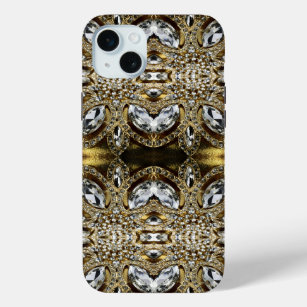 grey silver gold and black art deco pattern iPhone 15 mini case