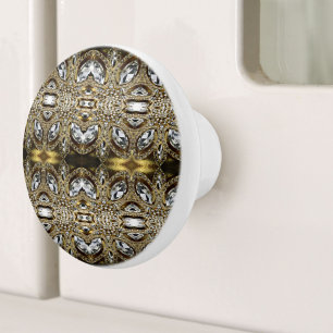 grey silver gold and black art deco pattern ceramic knob