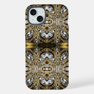 grey silver gold and black art deco pattern iPhone 15 plus case
