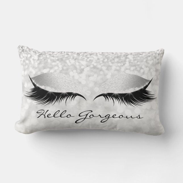 Grey Silver Grey Makeup Lashes Hello Gorgeous Lumbar Cushion (Front)